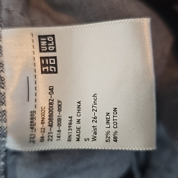 Uniqlo Linen Blend Striped Blue White Pants Size S 26 Trousers Cotton Slacks - Picture 3 of 9